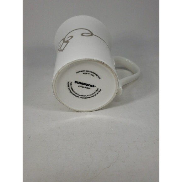 Starbucks Coffee Tea Mug Cup Gold Taupe Diamond Scroll Pattern Half Heart Handle - Picture 11 of 16